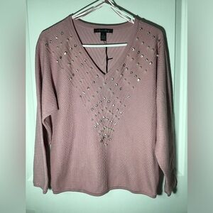 Pink V-Neck Sweater with Studded Design Size M